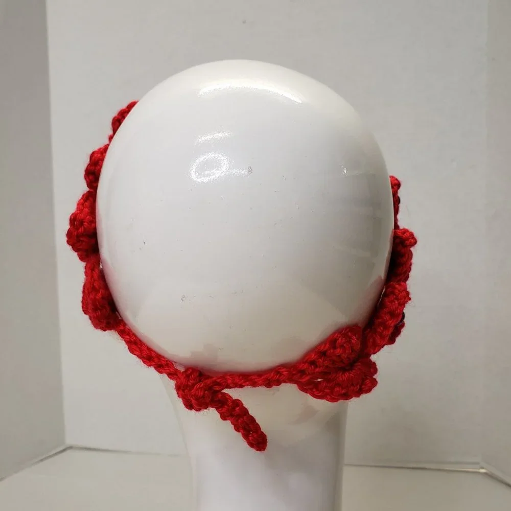 Woman's Handmade Crochet 2 Scrunchies and Beaded Headband Red New